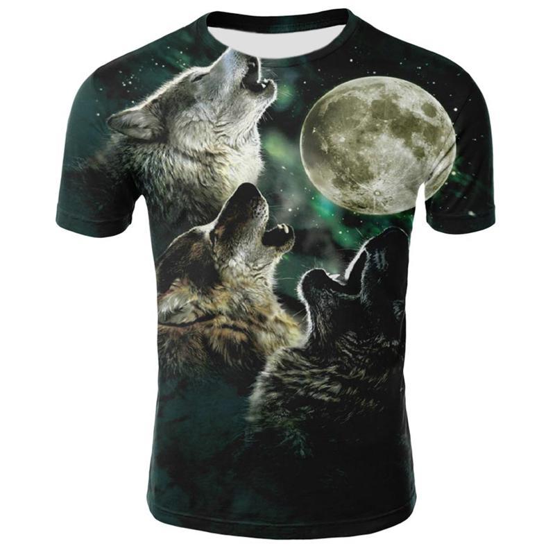 Summer T shirt Men Streetwear Round Neck Short Sleeve Tees Tops Funny Animal Male Clothes Casual Wolf 3D Print Tshirt