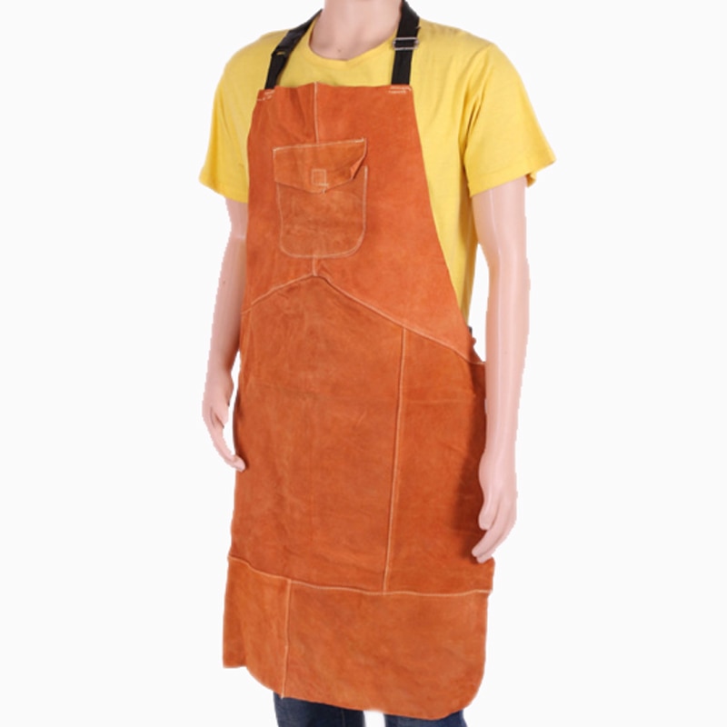 Welding Leather Protective Apron Blacksmith Cowhide Leather Wear-resistant Electric Welding Anti-scalding Apron with Pocket