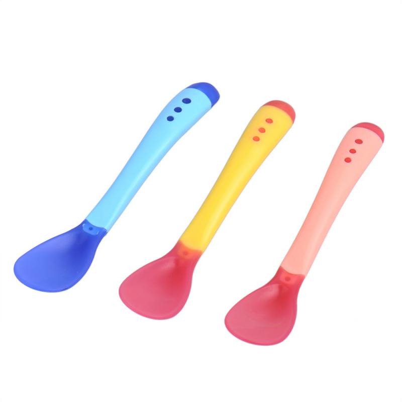 1pc Baby Soft Silicone Spoon Candy Color Heat Sensing Temperature Spoon Children Food Baby Solid Feeding Tools