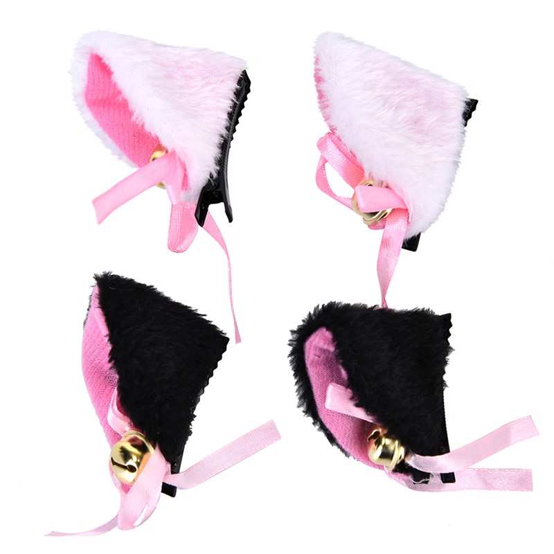 1 Pair Cat Ears With Bell Hair Clip Fox Long Fur Hairpins Headwear Cosplay Anime Costume Halloween Party Gifts Hair Accessories