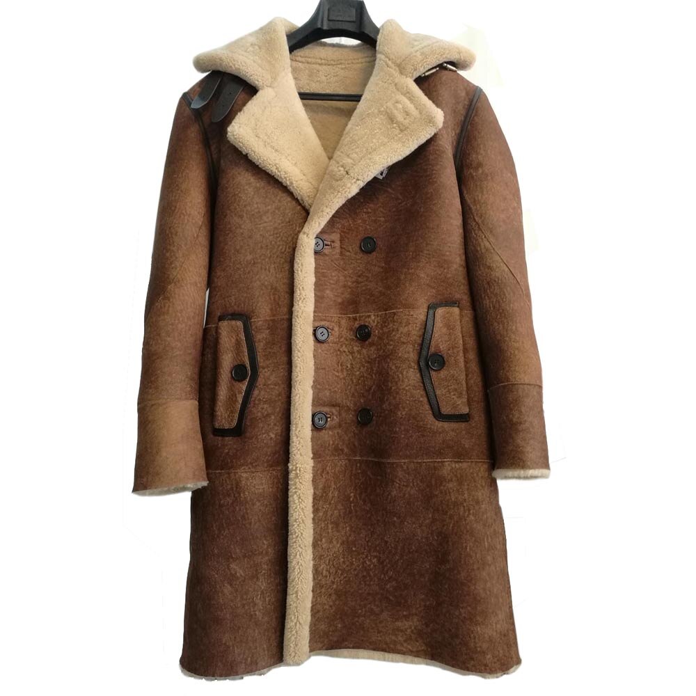 2020 Super Thicken Luxury Original Ecology Sheepskin Shearling Fur Coat Men Winter Long Suit Formal Genuine Leather Outerwear