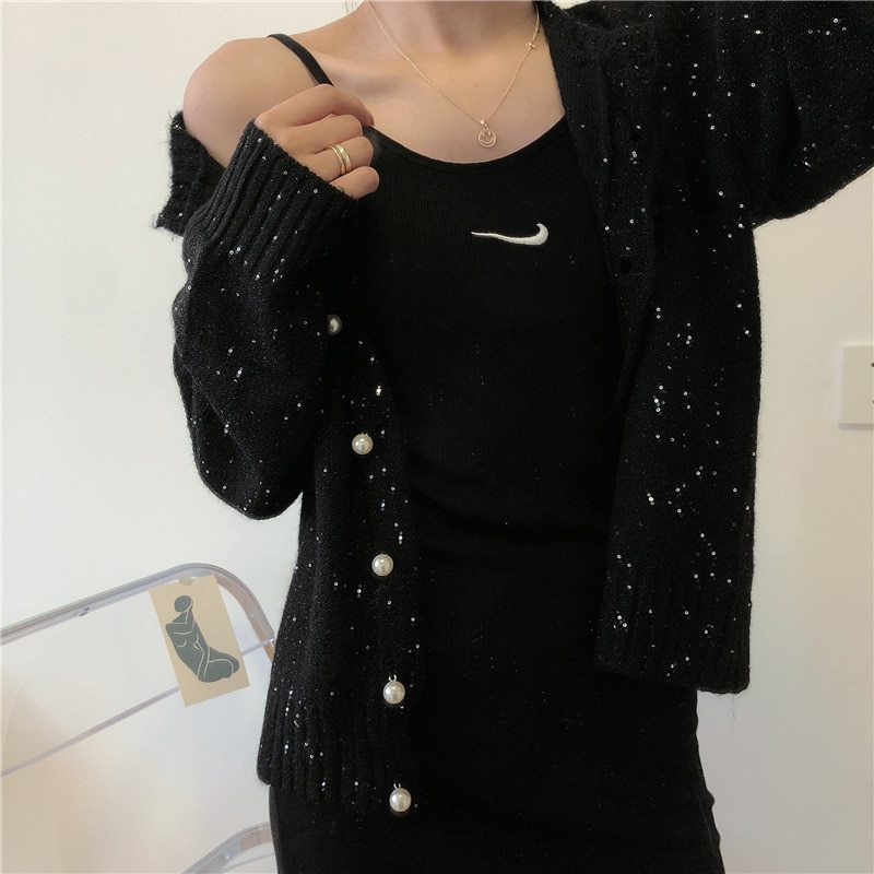 2020 autumn and winter new Korean blingbling sequin sequin nightclub woman street sweater cardigan women's clothing