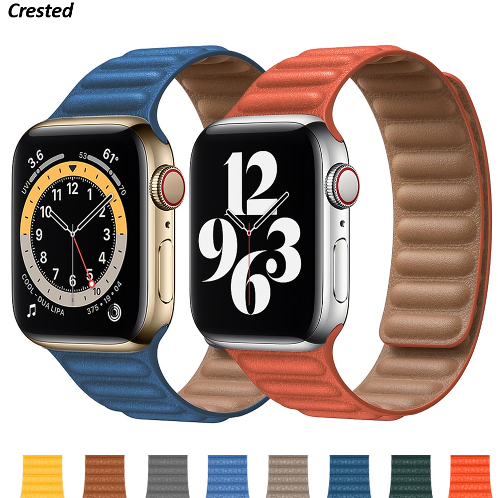 Leather Link for Apple watch band 44mm 40mm 38mm 42mm 1:1 Original watchabnd Magnetic Loop bracelet iWatch seires 5 4 SE 6 strap