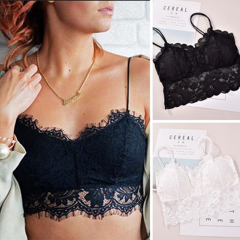 Women Ladies Lace Strap Bras Tops Tube Chest Wrap Bandeau Underwear Black White Fashion Casual Sling