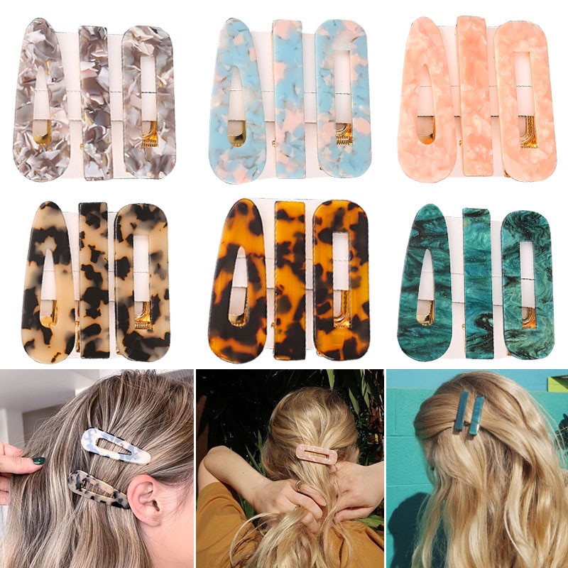 New 3PCS/Set Fashion Leopard Acetate Geometric Hair Clips For Women Girls Headband Sweet Hairpins Barrettes Hair Accessories Set