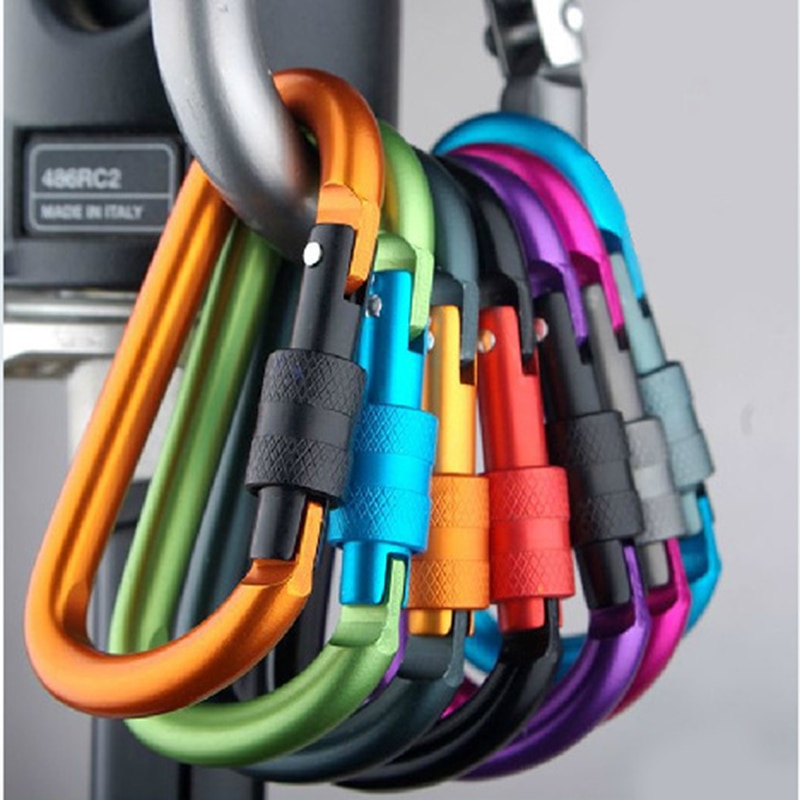 free shipping carabiner climbing 8cm locking type d quickdraw carabiner buckle buckle hanging aluminum nut backpack buckle