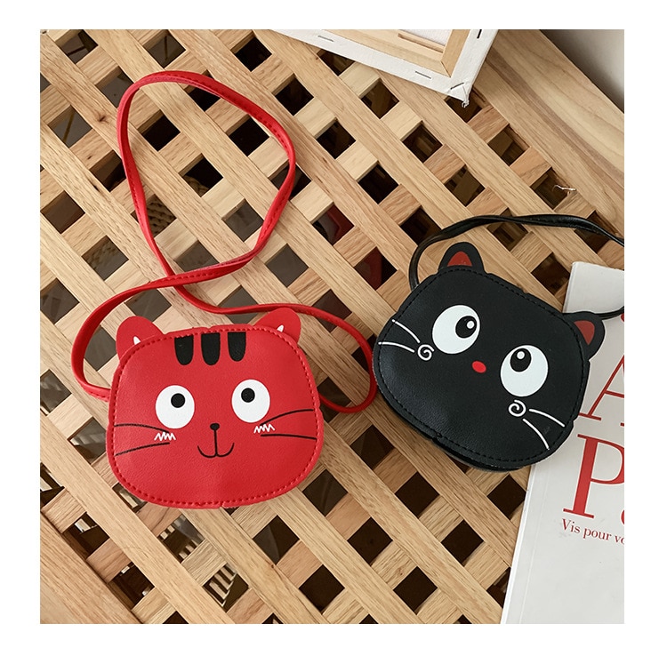 Cute Cat children girls small bag PU Leather messenger bag kitten Kids Purse Coin Small Shoulder Bag