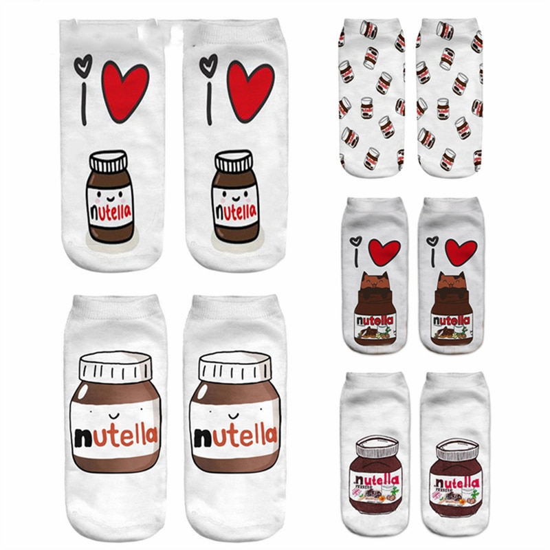 Women Funny Cute 3D Print Foods White Nutella Character Socks Unisex Happy Cartoon Donuts Biscuit Dessert Gift Sokken Dropship