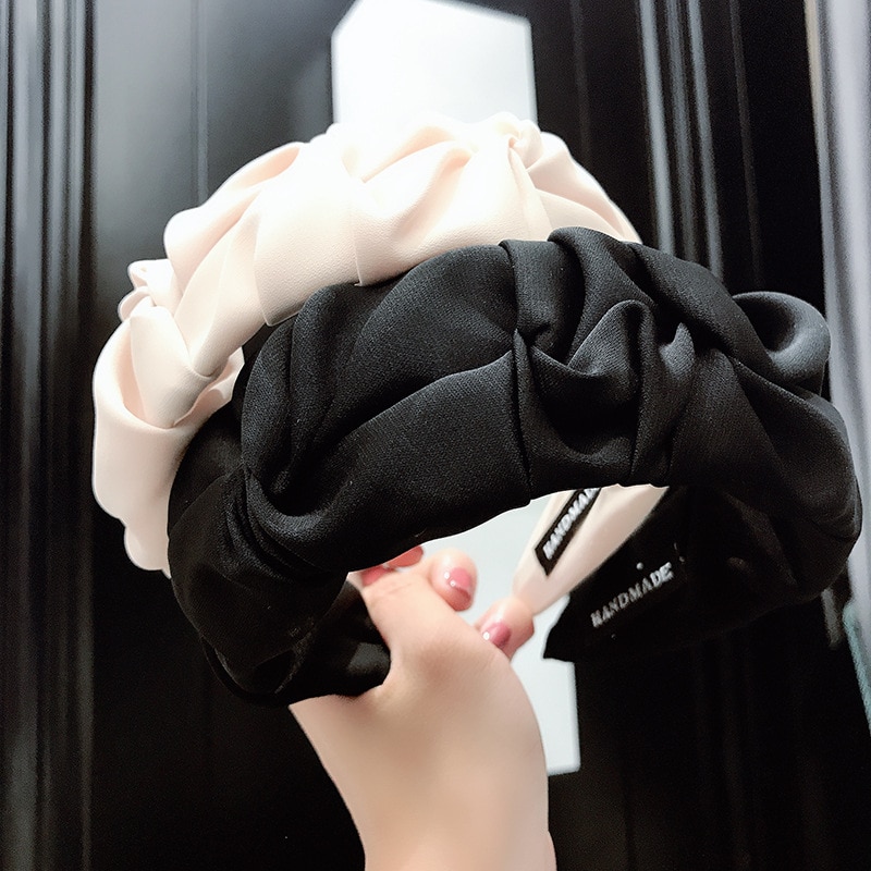 Fashion hair accessories wrinkled headband women candy solid color wide-brim knotted face wash hairband headbands girl hair band