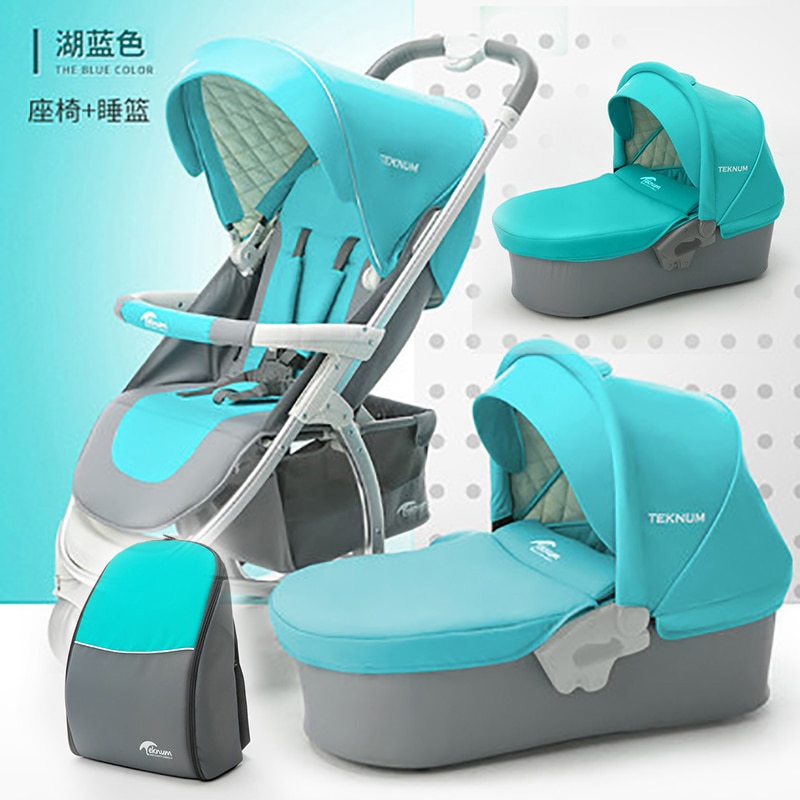 Teknum 4 in 1 Baby Stroller Luxury HighLandscape Stroller 3 In 1 Lightweight Newborn Pram With Car Seat Send Mummy Bag