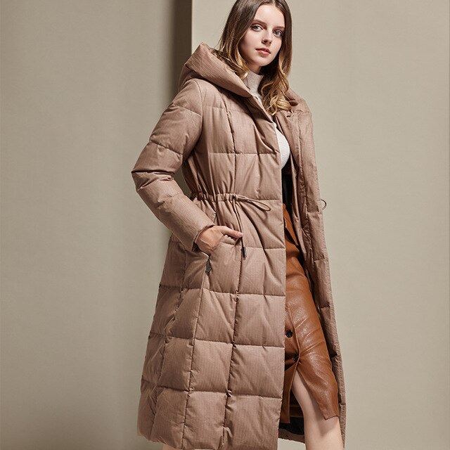 Striped design down coats Winter was thin long Warm Duck down coat female X-Long Down Warm Jacket Hooded thick warm Parkas F594