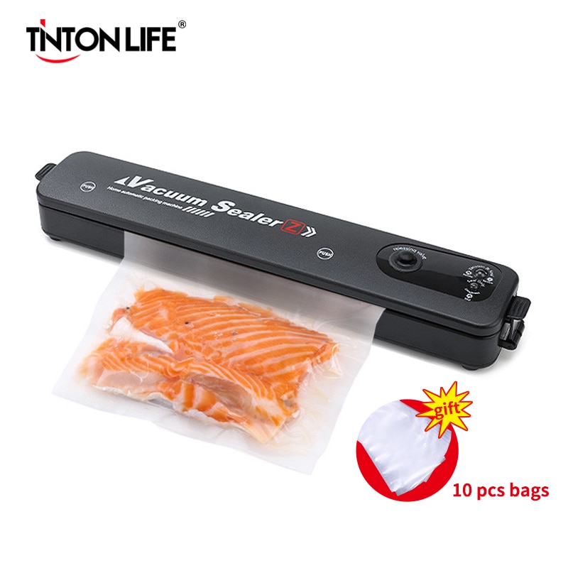 TINTON LIFE 220V/110V Vacuum Sealer Packaging Machine with Free 10pcs Vacuum bags 17x25cm Household Black Food Vacuum Sealer