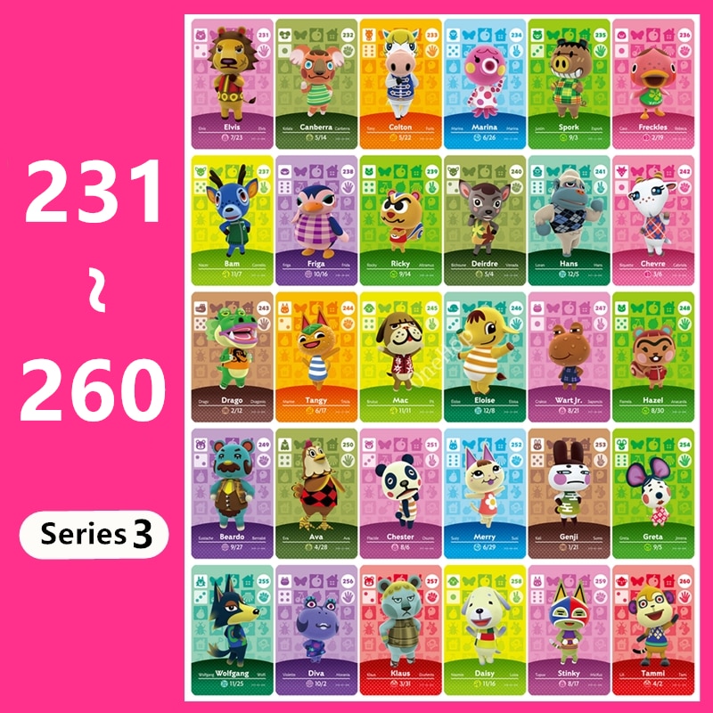 Animal Croxxing NO.231~260 Series 3 Animal Card NFC Tag Ntag215 Switch NS Game Accessories Villager