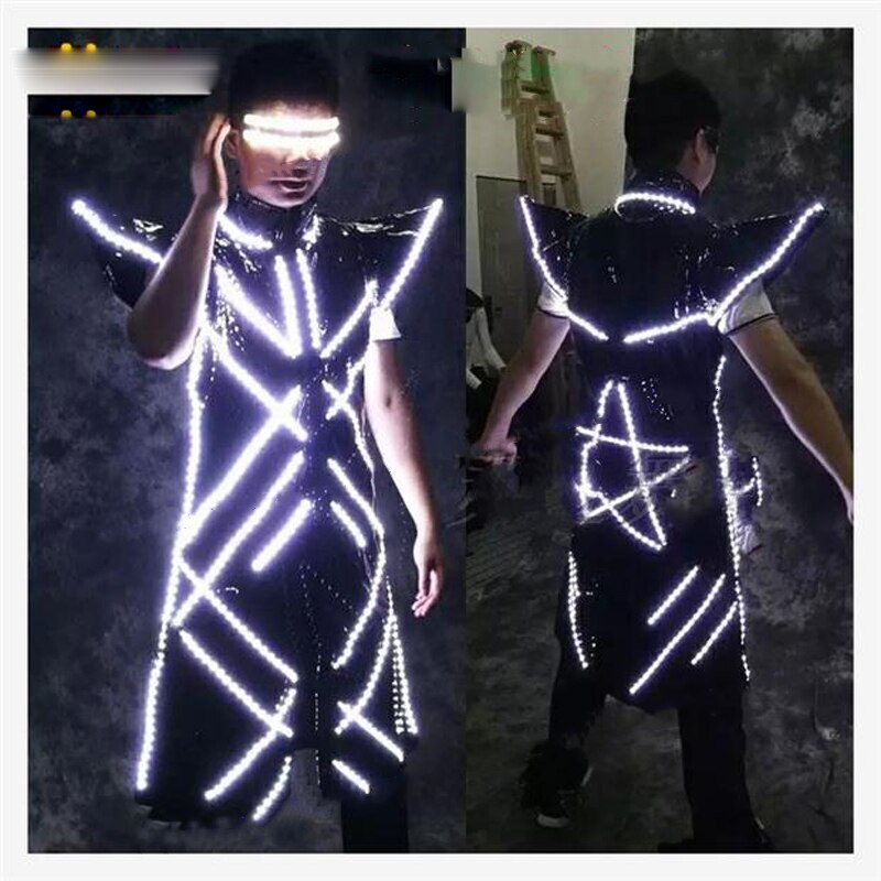 Men dancer wear LED luminous costume Nightclub Bar Party stage show event disco led coat glowing clothing