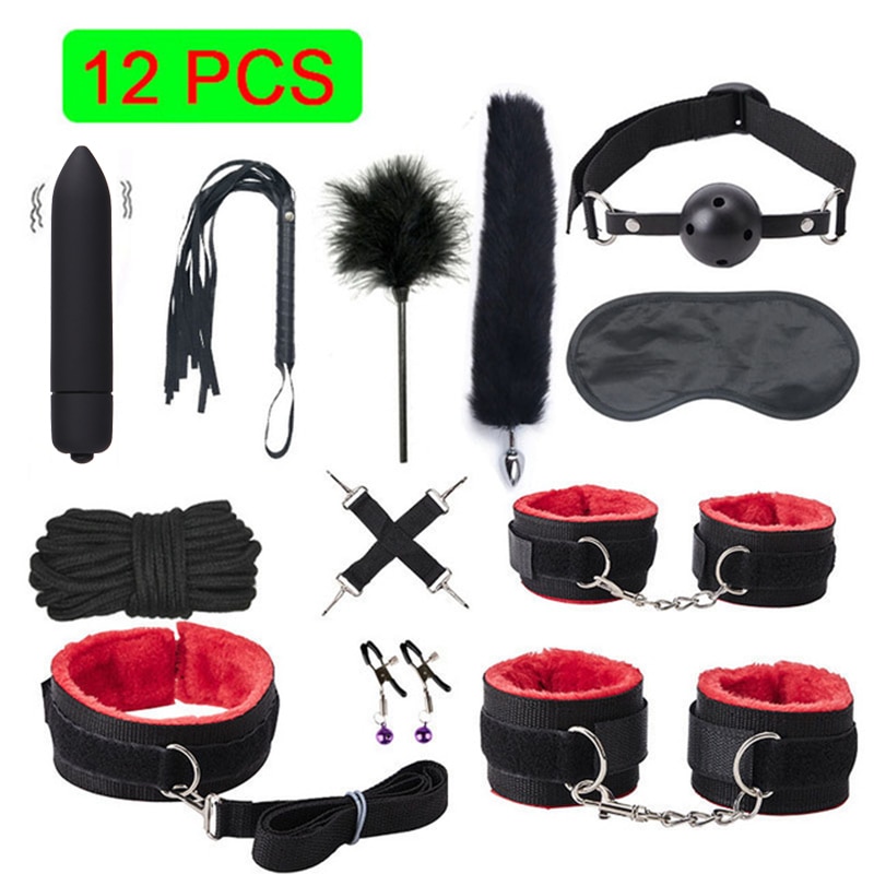 BLACKWOLF Bed Bondage Set BDSM Kits Exotic Sex Toys For Adults Games Leather Handcuffs Whip Gag Tail Plug Women Sex Products