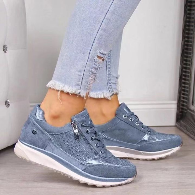 Women Shoes Gold Sneakers Zipper Platform Trainers Women Shoes Casual Lace-Up Tenis Feminino Zapatos De Mujer Womens Sneakers