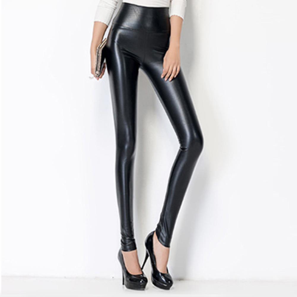 New Sexy Women High Elasticity Skinny Faux Leather Stretchy Pants Leggings Pencil Tight Trousers Fashion