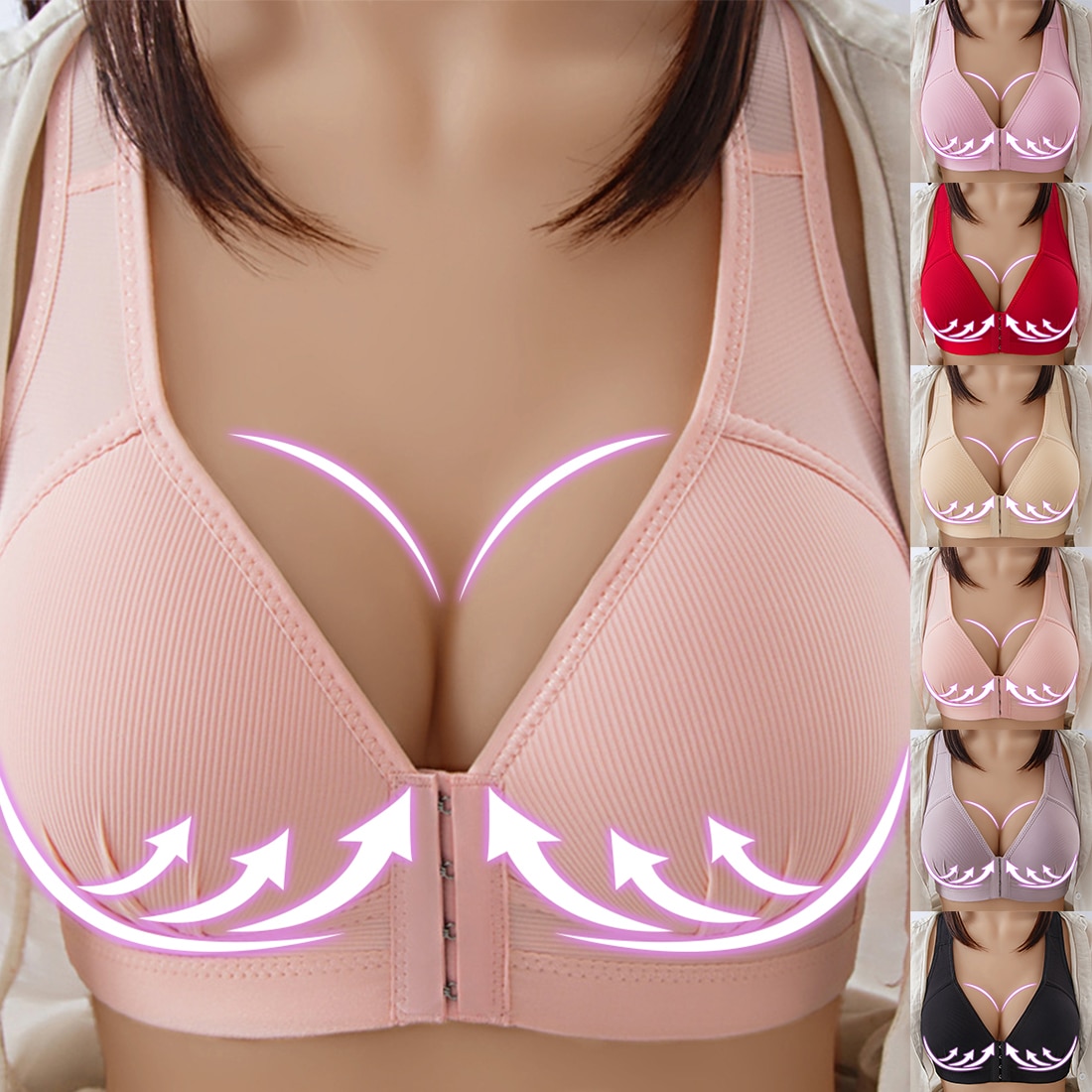 Sexy Push Up Bra Front Button Solid Color Brassiere B C Cup Bralette Anti-Sagging Breast Sports Bras for Women 2020