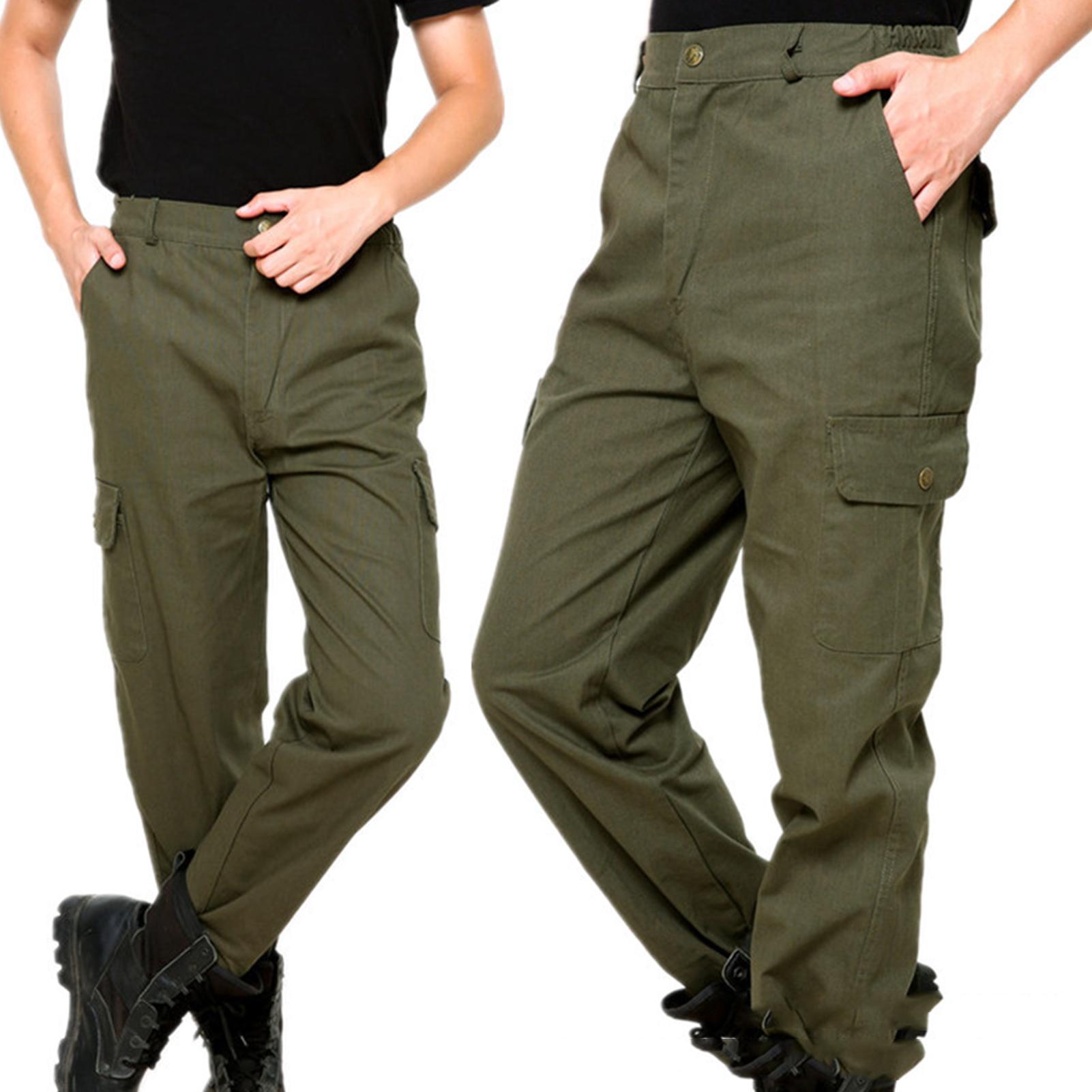 Casual Men Solid Color Thick Pockets Long Cargo Pants Straight Work Trousers Cargo Pants Harem Pants Outdoor Gym Pants Sweatpant