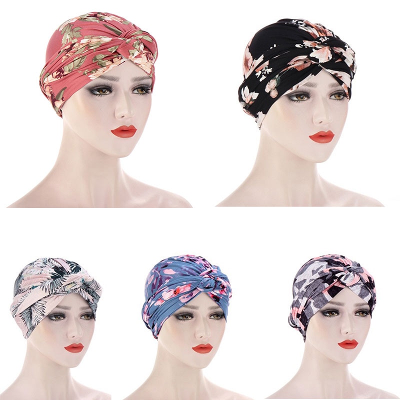 Muslim Indian Hats Knot Twist Turban Autumn Headscarf Bonnet Hat Night Cap Round Muslim Turban Head Cover Resuable Sleep Hat