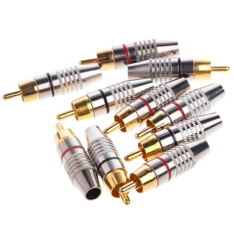 10 Pcs RCA Plug Video Locking Cable Connector Gold Plated