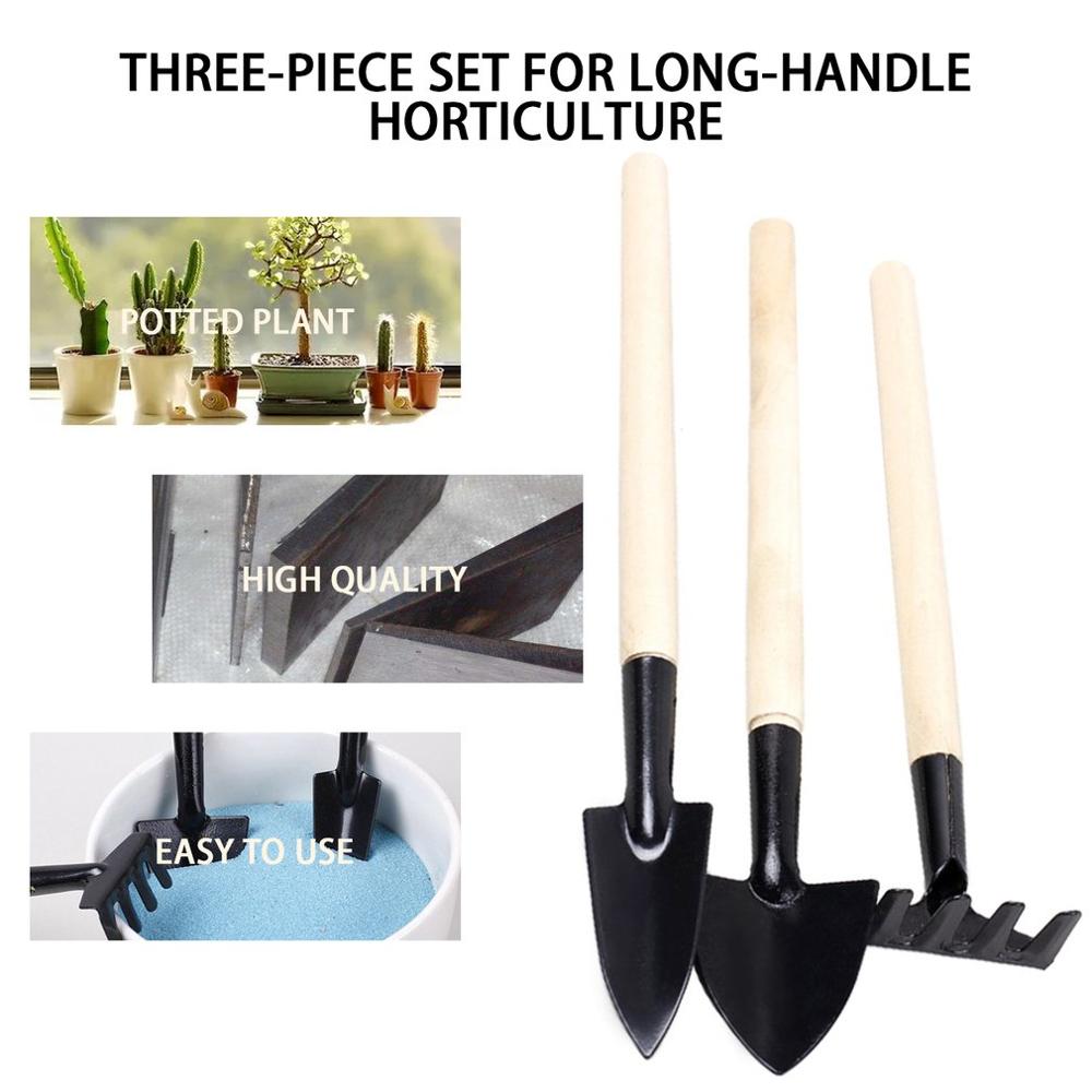 Small Shovel/Rake/Shovel Long Handle Gardening Tools 3PCS/Set Gardening Mini Tool Wood Handle Metal Head Potted Plant Tools