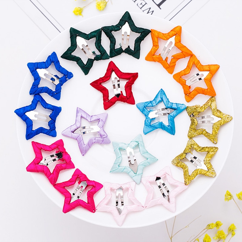 2 Pcs Beautiful Pentagram Hair Clip Glitter Star BB Clips Candy Color All-inclusive Cloth Does Not Hurt Hair Cute Clips For Kid