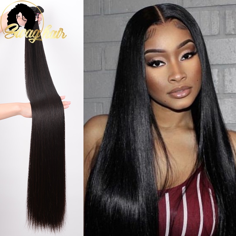 Straight Bundles 30 32 Inches Long Unprocess Hair Bundles Virgin Hair Swag Raw Brazilian Human Hair Bundles 3PCS For Black Woman