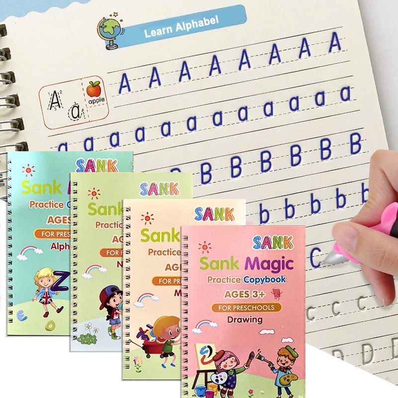 4 Books Reusable Copybook For Calligraphy Learn Alphabet Painting Arithmetic Math Children Handwriting Practice Books Baby Toys