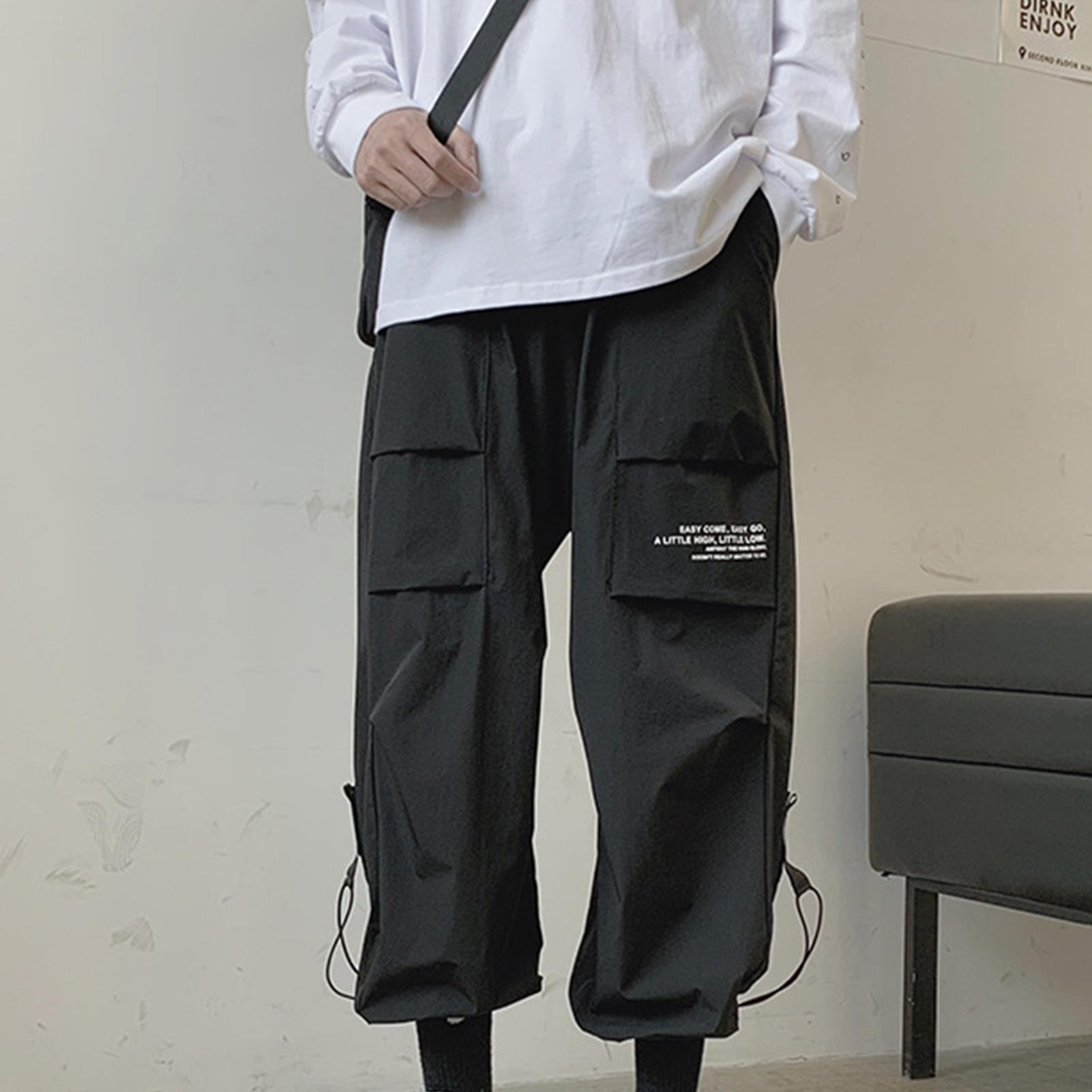 Men Sporty Thin Sweatpants Multi Pockets Ankle Tied Long Pants Loose Trousers Men Sweatpants Ankle Tied Loose Pants Streetwear