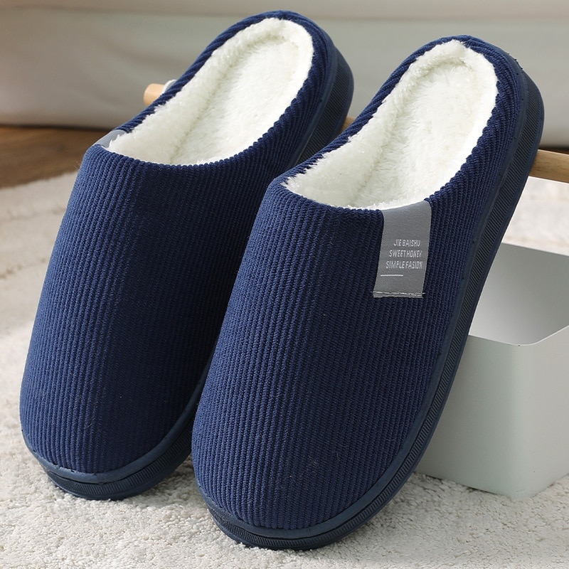 Men's SLipper Solid Color Autumn And Winter Home Slipper For Men Warm Indoor Beadroom Slides Men Stripe Cotton Slippers