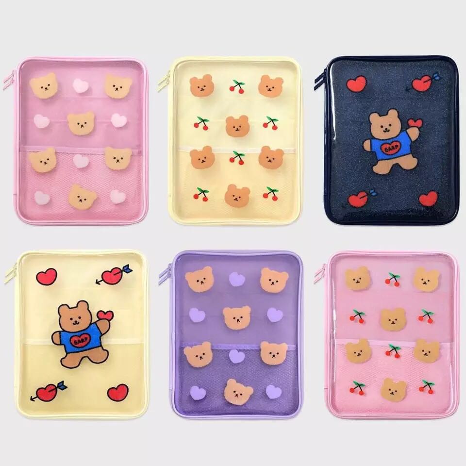 Cartoon Heart Bear Laptop Case Bags For Korean Ins Cute bear heart 9.7 10.5 11inch Waterproof Mac ipad pro Case iPad Storage Bag