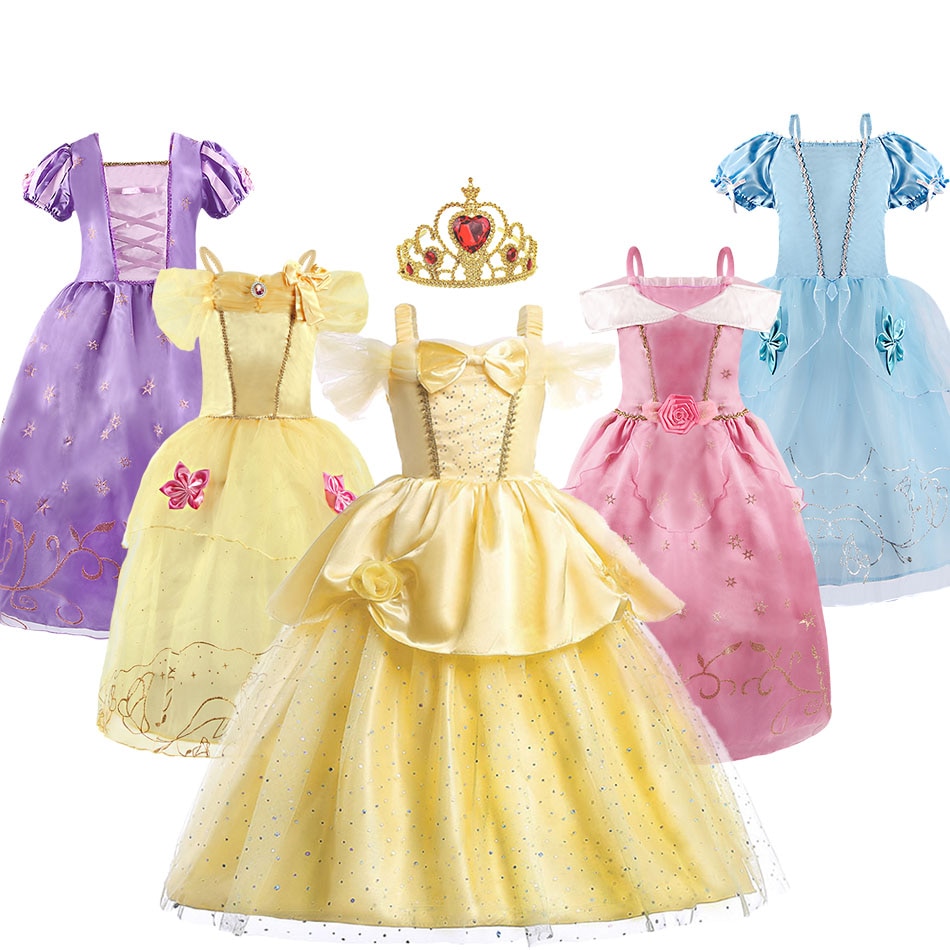 Princess Dress Rapunzel Belle Cinderella Beauty Costume Little Girl Dress Girl Birthday Party Christmas New Year Evening Dress