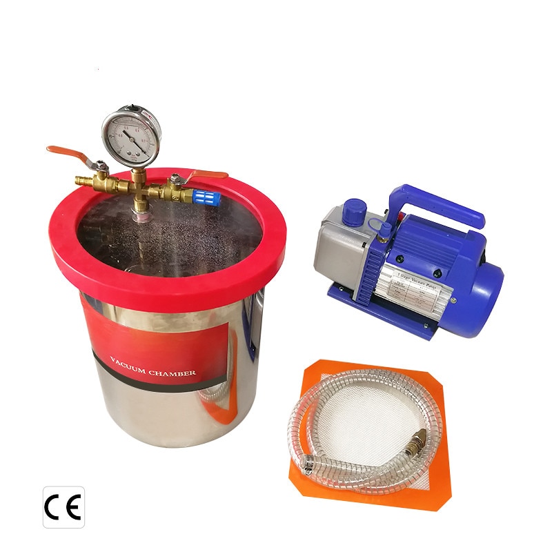 24L Vacuum chamber 6 gallon Stainless steel with 9cfm/12cfm Rotary vane Vacuum Pump Defoaming barrel for epoxy resin AB glue