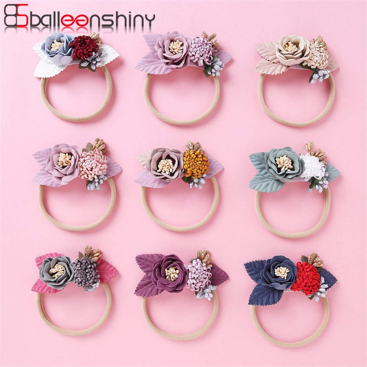 Balleenshiny 9Color Stitching Flower Baby Girls Headband Nylon Thin Hair Band Kids Girls Hair Accessories Infant Headwear