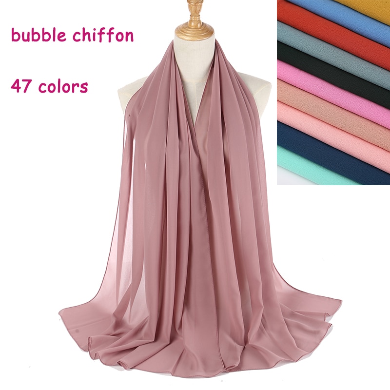 2020 New Big Size High Quality Bubble Chiffon Women Muslim Hijab Scarf Shawl Wrap Solid Plain 47 Colors 50pcs/lot