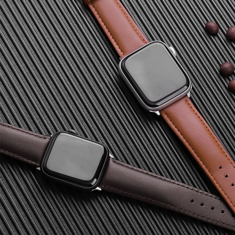 Brown Leather Band Loop Strap For Apple Watch 6 SE 5 4 3 2 1 38mm 40mm Men Leather Watch Band For Iwatch 5 44mm 42mm Bracelet