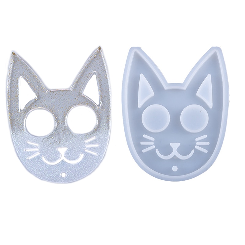 Cat Head Silicone Mold for Resin Key Chains Keyrings DIY Self-Defence Epoxy Tools