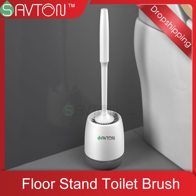 SAVTON Toilet Brush Silicone Wall Hung/Floor Stand Durable TPR Soft Bristles Household Floor Cleaning Bathroom Accessories Sets