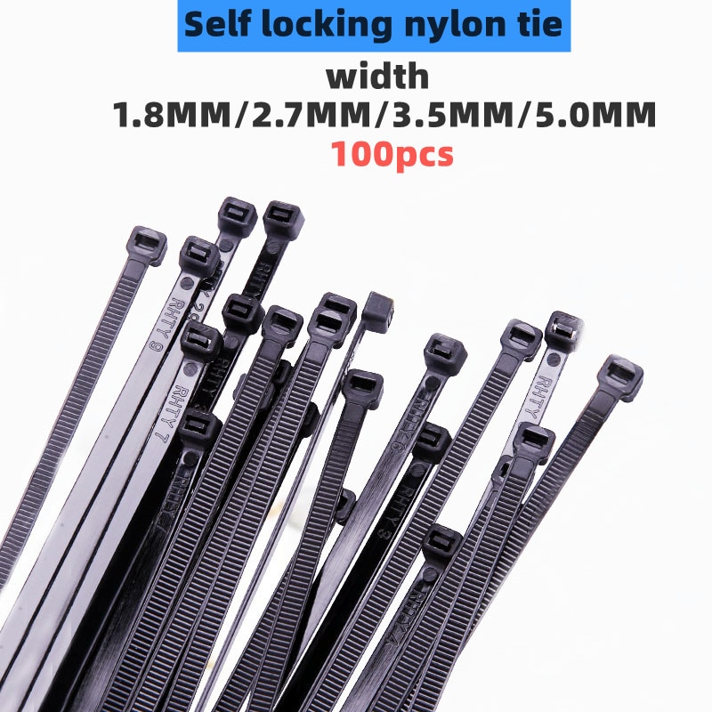 100PCS 1.8mm x 60/80/100/120/150/200mm 2.7mm x 150/200/250/300 Black Cable Wire Zip Ties Self Locking Nylon Cable Tie