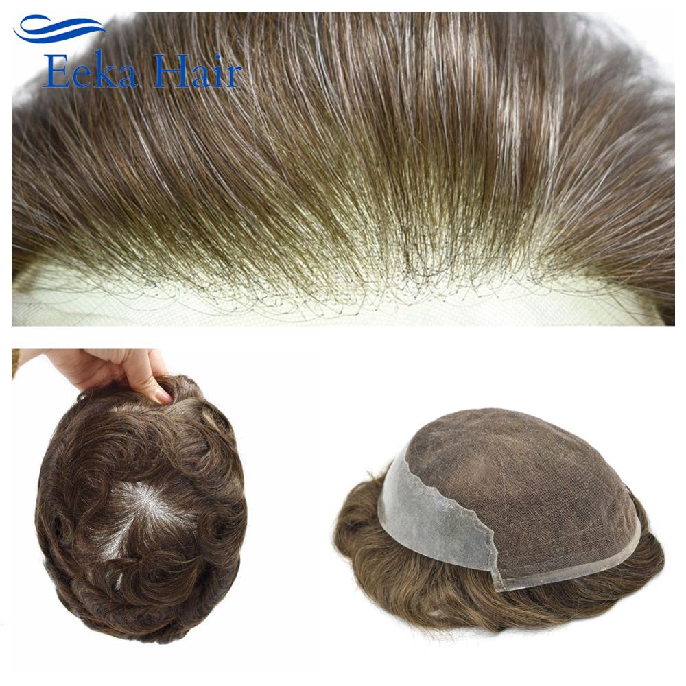 Eeka Hair French Lace Front Toupee Hair For Men Hand-Tied Mens Toupee Human Hair piecs Q6(LYY)