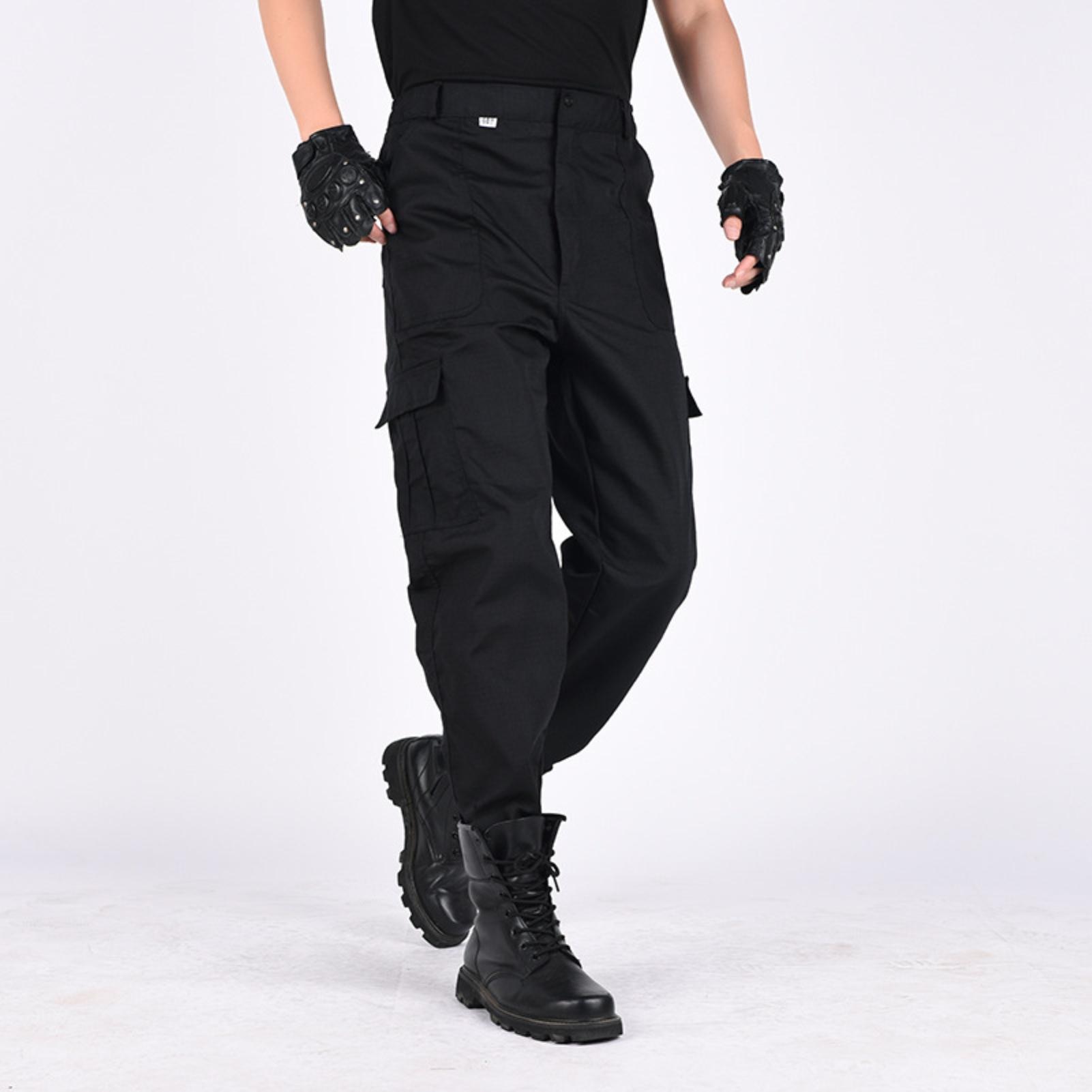 Summer Hottest Black Men's Light Weight Pants Men Solid Color Multi Pockets Training Long Cargo Pants Hiking Straight Trousers