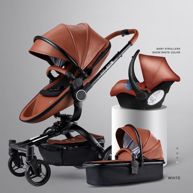 High Landscape Baby Stroller 3 in 1,baby Carriage Pu Leather,Aluminum Alloy Frame Pram,baby stroller newborn,travel trolley car