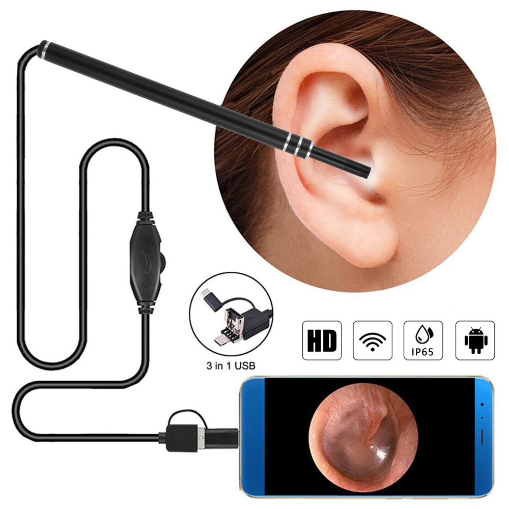 3 In 1 Ear Cleaning Endoscope Camera 6 LED 5.5mm HD USB Otoscope Endoscope Visual Ear Spoon Micro Inspection Camera Endoscope