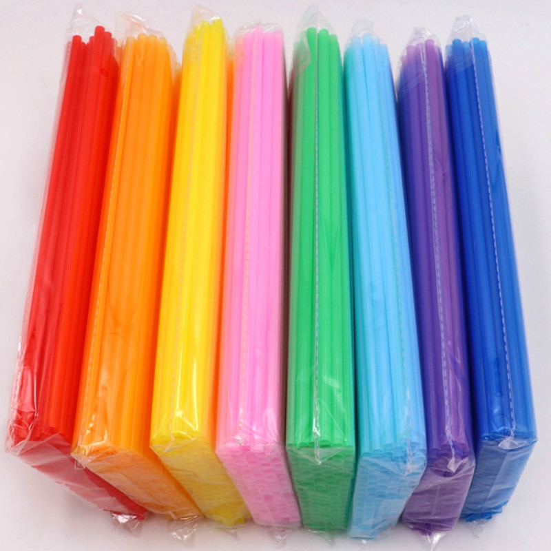 100pcs Hot Sale New Arrival Disposable Straws Colored Plastic Tube 6*260mm Handmade Diy Straight Pipe 10 Colors Available