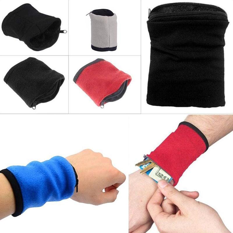 Unisex Wrist Wallet Pouch Band Fleece Zipper Running Travel Cycling Safe Sport Wrist Band Bag Coin Key Storage Lightweight