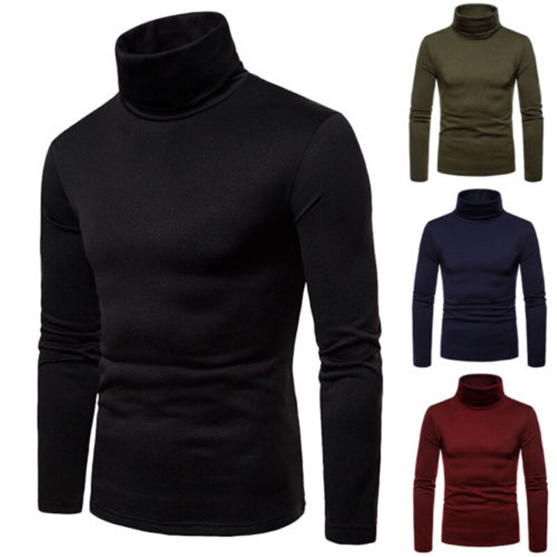 Autumn Winter Men's Sweaters Turtleneck Long Sleeve Plain Sweaters Stretch Casual Kintted Pullovers Basic Tops