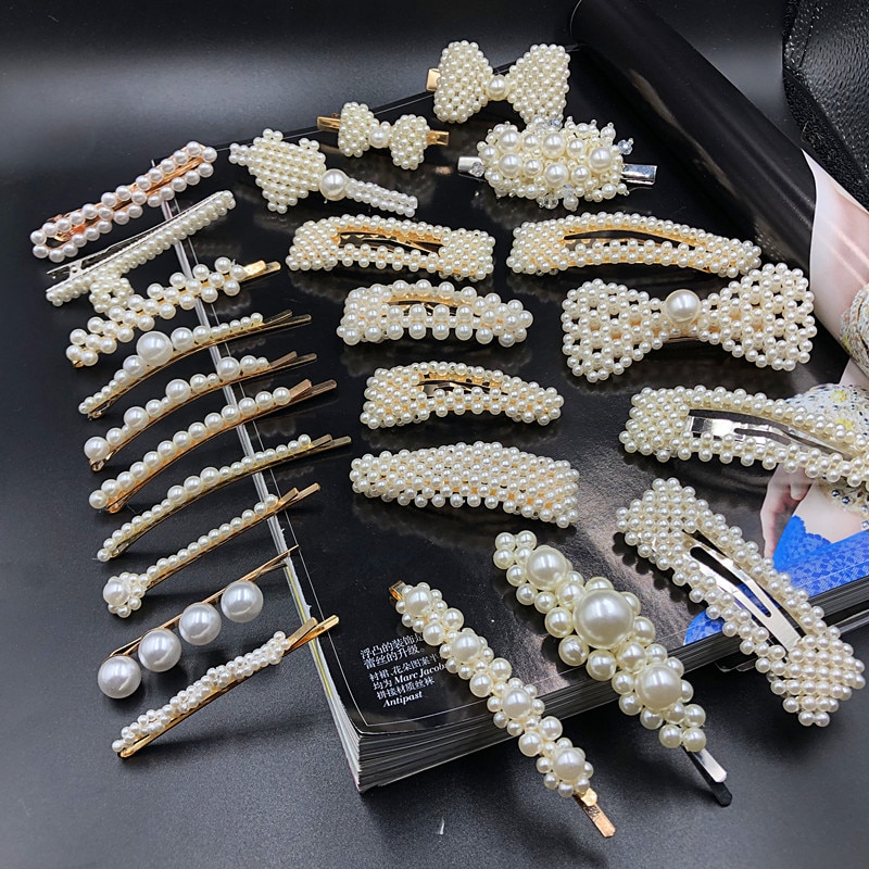 1PC Women Girls Elegant Full Pearls Geometric Hair Clips Sweet Hair Ornament Hairpin Barrette Headband Hair Accessories