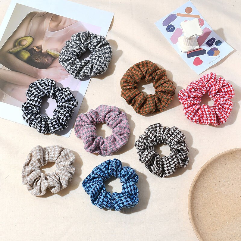 Vintage Black & White Check Ponytail Holder Scrunchies Plaid Hair Rings Elastic Hair Ties for Women & Girl Hair Accessories