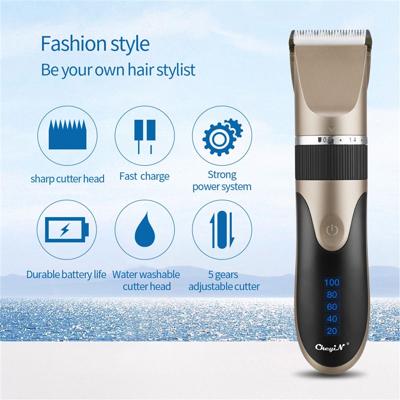USB Rechargeable Ceramic Hair Clipper Electric Men Barber Hair Cutting Machine Trimmer Shaver Cordless Hair Trimmer